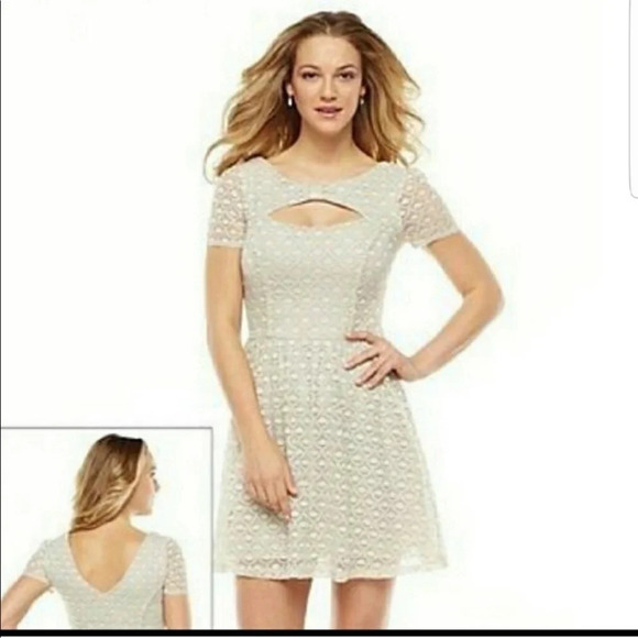 LC Lauren Conrad Cream Beige Lace Mini Dress size Small - Picture 1 of 5